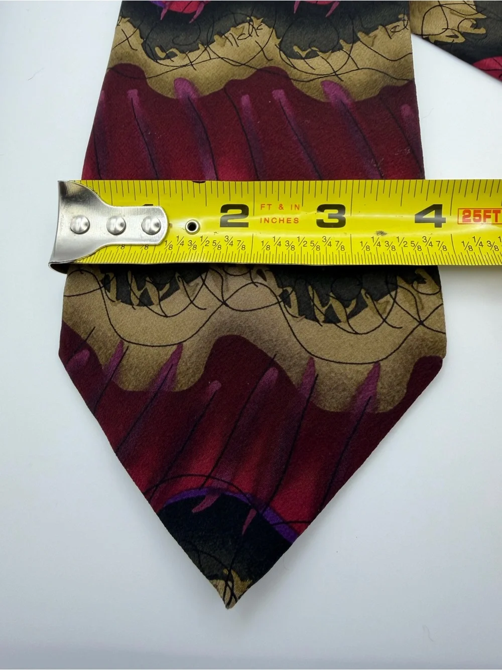 J Garcia Snail Garden Collection 14 Silk Tie Burgundy Gold Abstract Vintage 90s